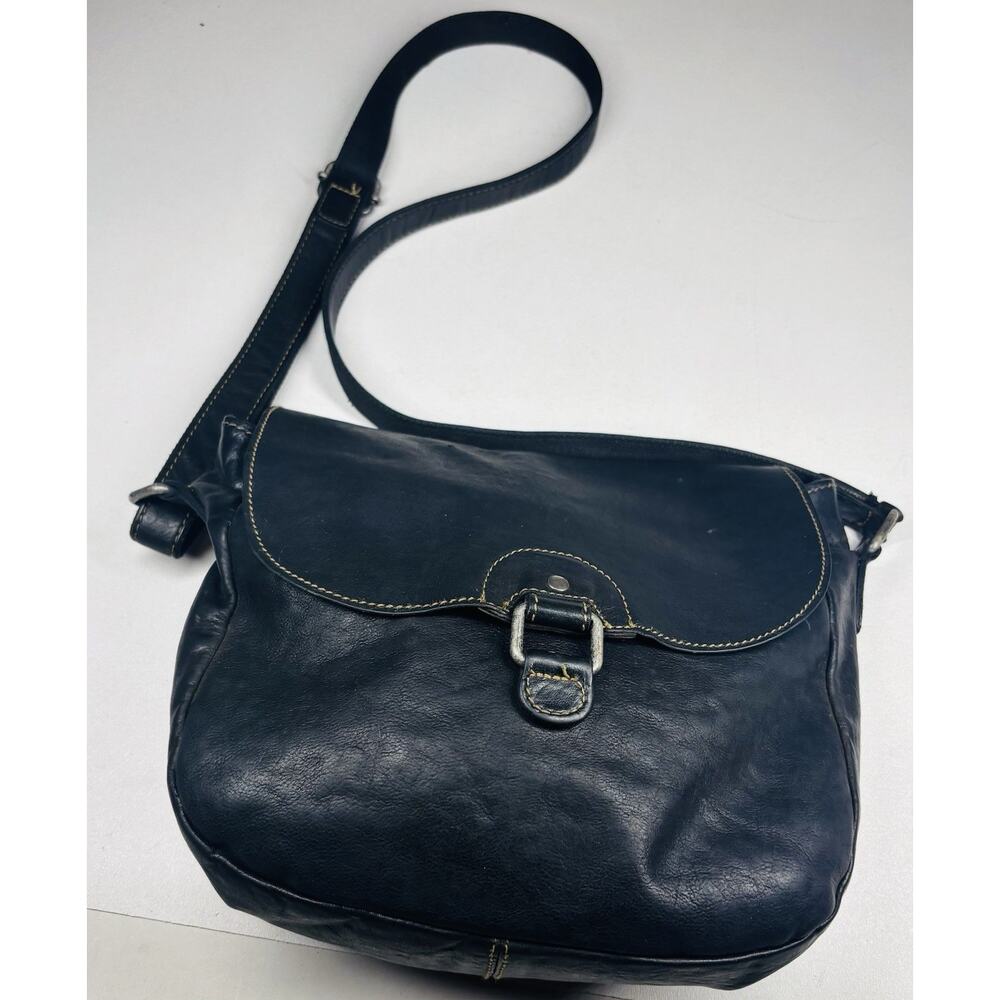 Jack Georges VTG Voyager Crossbody Bag Black Messenger Leather Distressed - Picture 4 of 16